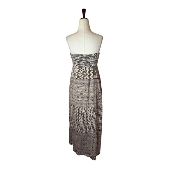 Anthropologie Edme & Esyllte Dress Women 0 Ivory Brown Strapless Hypnotic Maxi - Picture 3 of 14